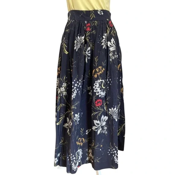 Dries Van Noten Aline Midi Skirt Floral Cotton Voile Deep Ocean Blue - Picture 3 of 14